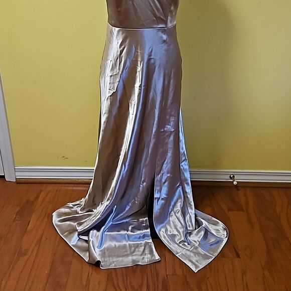 Birdy Grey Gold Satiny Maxi Gown size Small - Picture 4 of 14